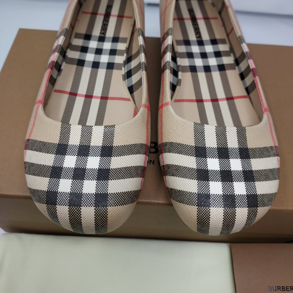 Burberry Joy Vintage Check Archive Beige Ballerina Flat Shoes - Picture 10 of 12
